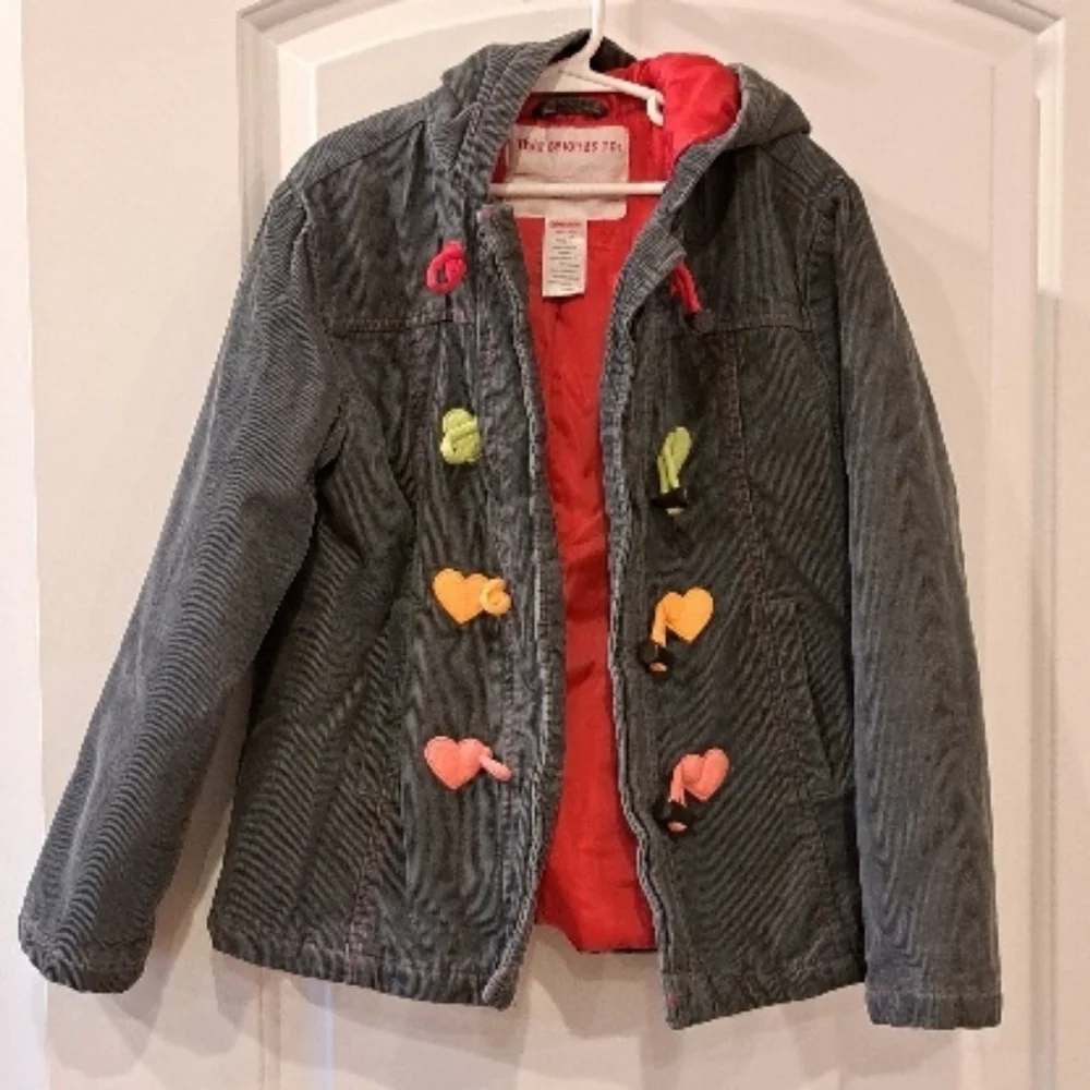 Gymboree  corduroy  girls Hooded Jacket with Heart Accents g size M (7-8)